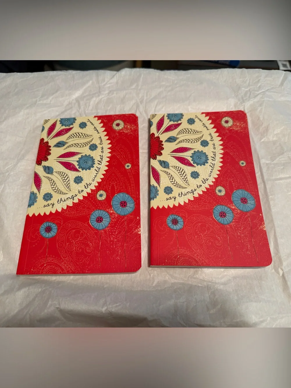 Floral Red Notebook / Journal Set - Blue & Cream Accents